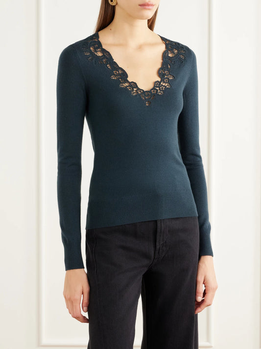 Zimmermann Clash Lace-trimmed Merino Wool Top