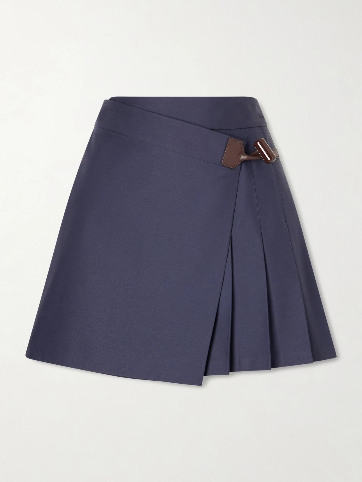 Pleated Leather-trimmed Cotton-blend Mini Skirt