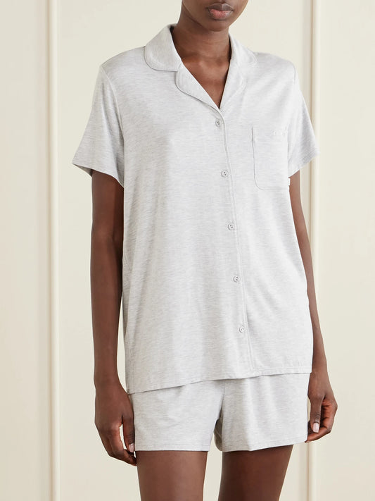 Image of Lingerie. Product name - Sleep Set Stretch-modal Jersey in Light Heather Gray colour by brand - SKIMS