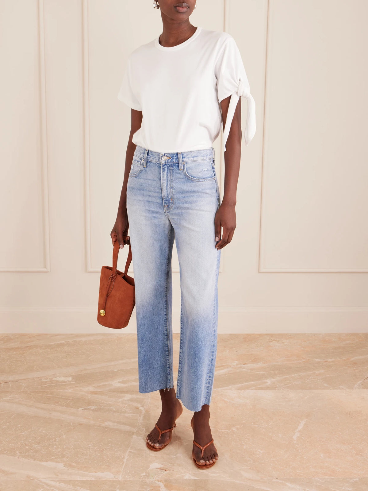 Image of Jeans. Product name - Grace Cropped High-rise Wide-leg Jeans in Mid denim colour by brand - SLVRLAKE