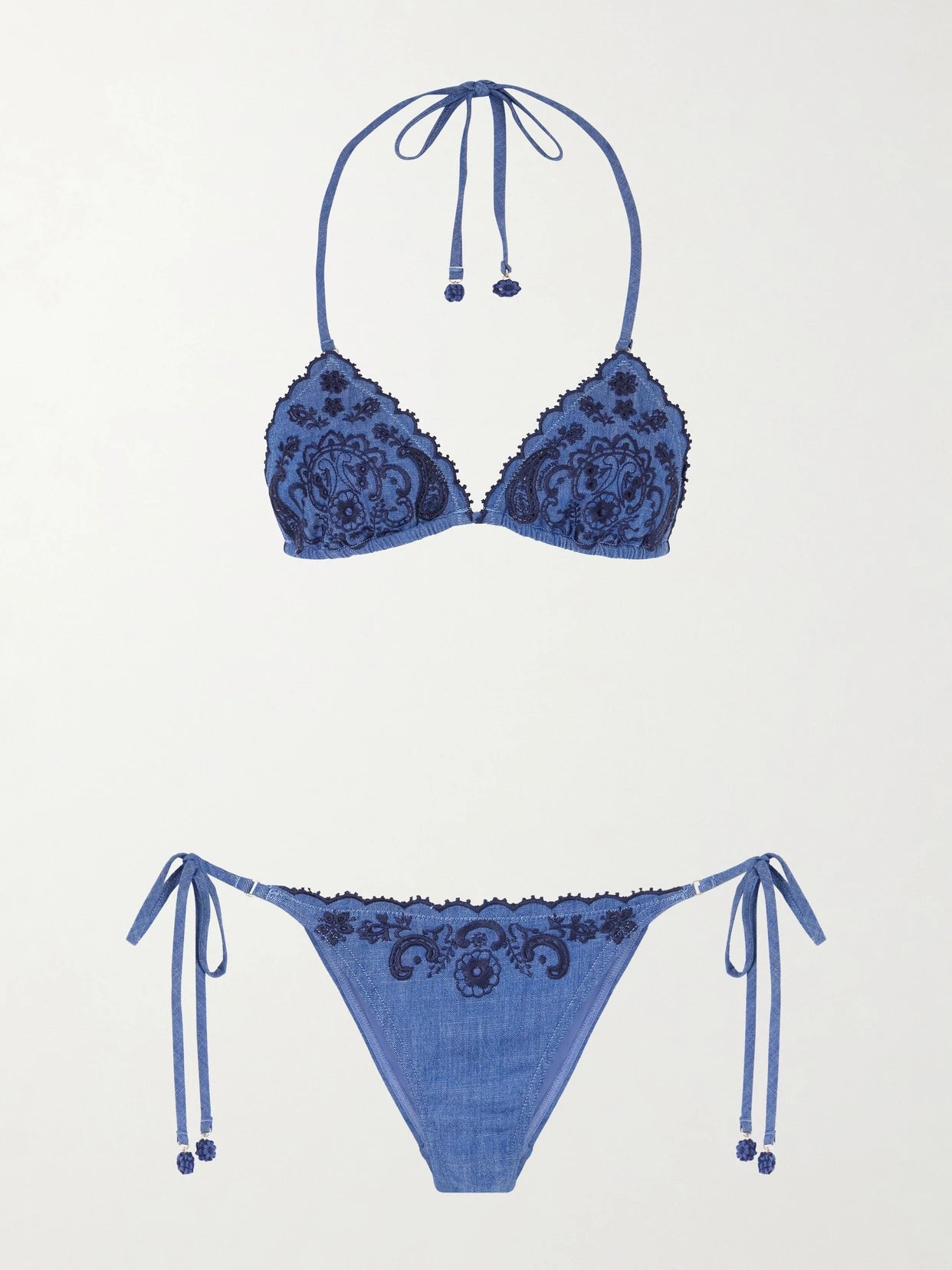 Aster Scalloped Embroidered Denim Bikini