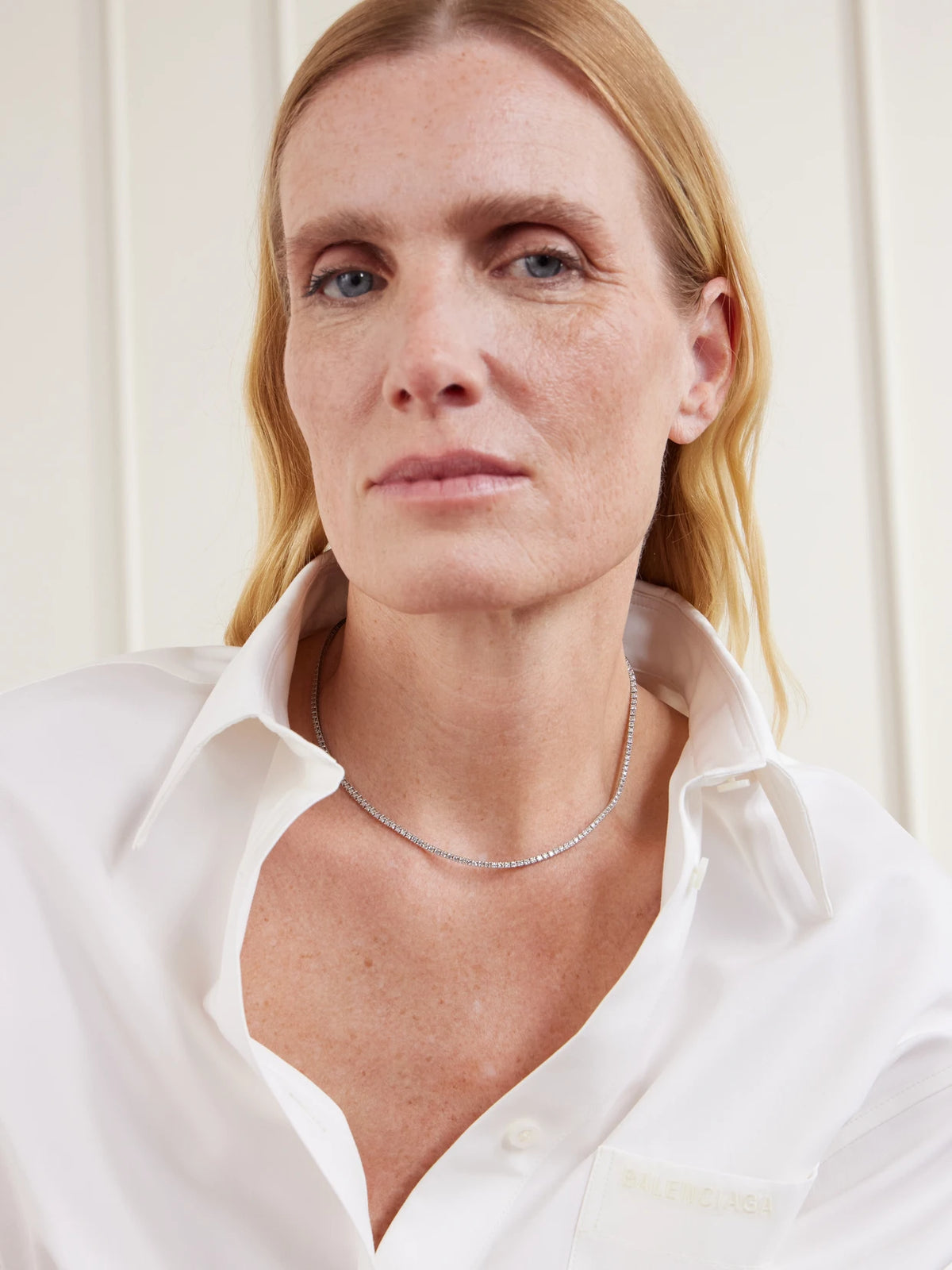 Image of Necklaces. Product name - 14-karat White Gold Diamond Tennis Necklace in Multi colour by brand - Sydney Evan