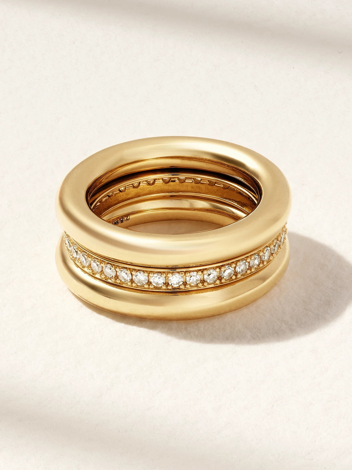 Set Of Three 14-karat Recycled Gold Diamond Pinky Rings