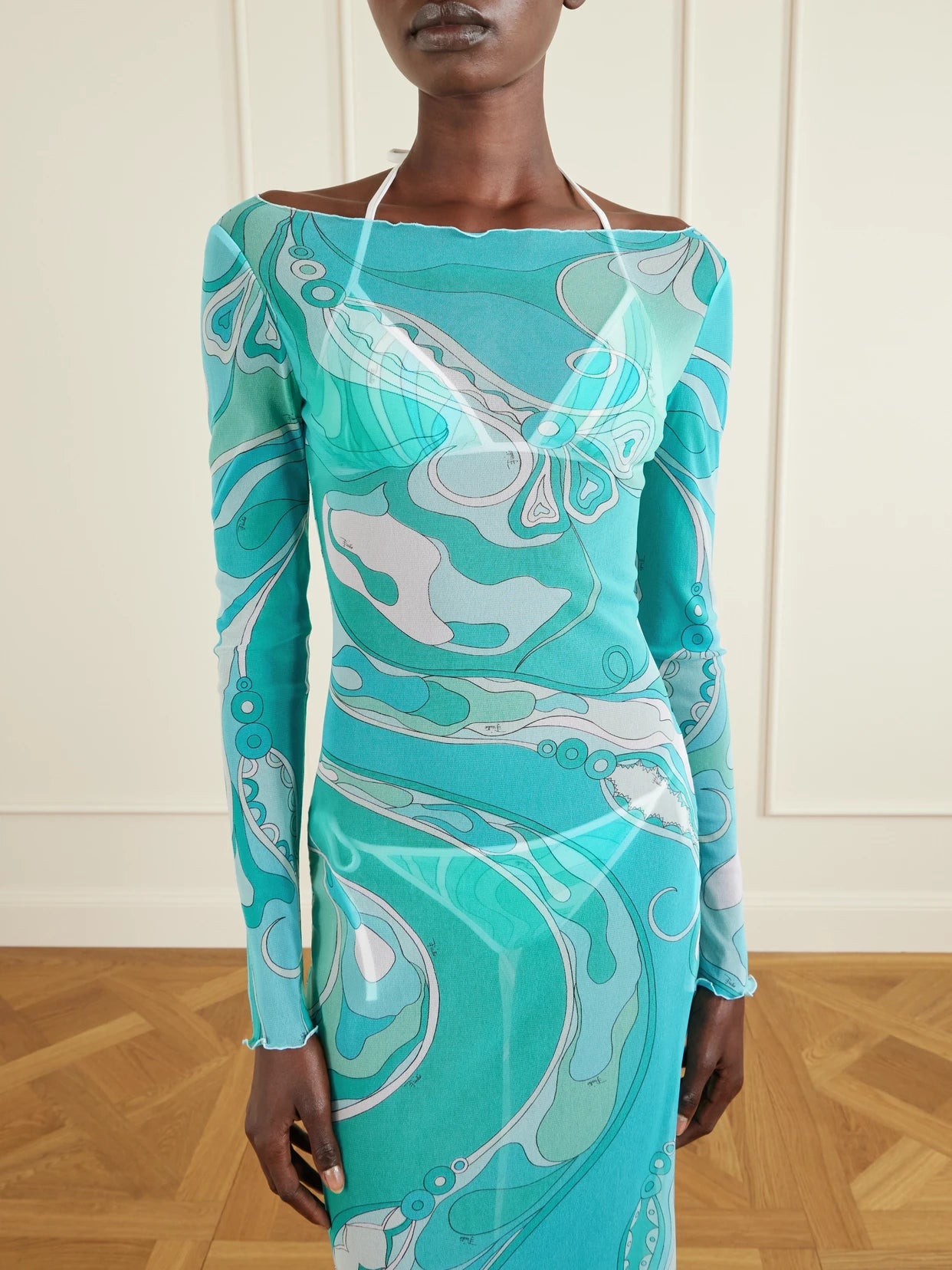 Ruffled Printed Tulle Maxi Dress