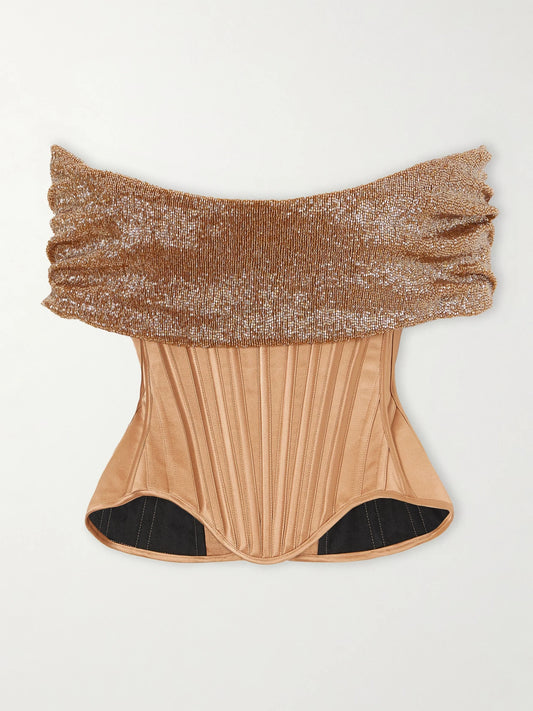 Wiederhoeft Wasp Corset Paneled Bead-embellished Silk Top