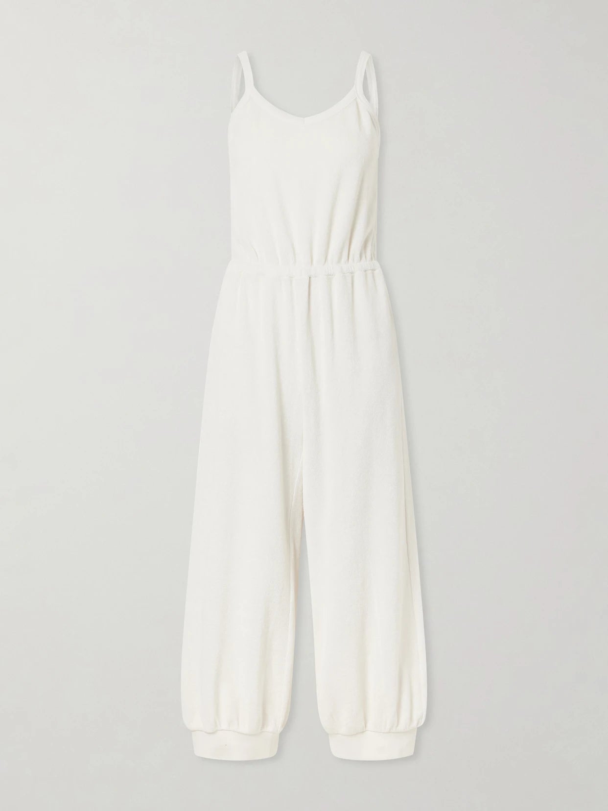 Image of Bodysuits. Product name - Giorgi Cotton-blend Terry Jumpsuit in Ivory colour by brand - Suzie Kondi