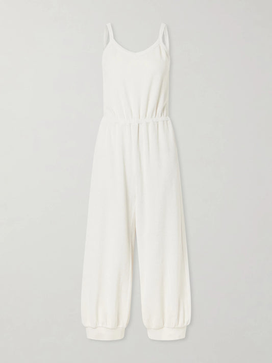 Image of Bodysuits. Product name - Giorgi Cotton-blend Terry Jumpsuit in Ivory colour by brand - Suzie Kondi
