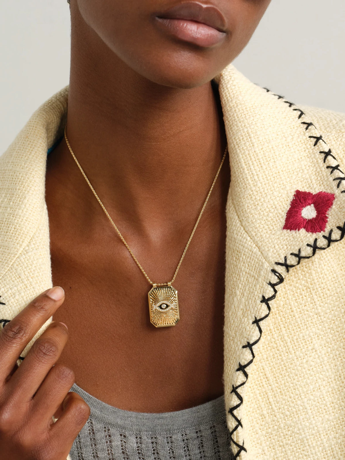 Image of Necklaces. Product name - Eye Scapular 18-karat Gold Diamond Necklace in Multi colour by brand - Marie Lichtenberg