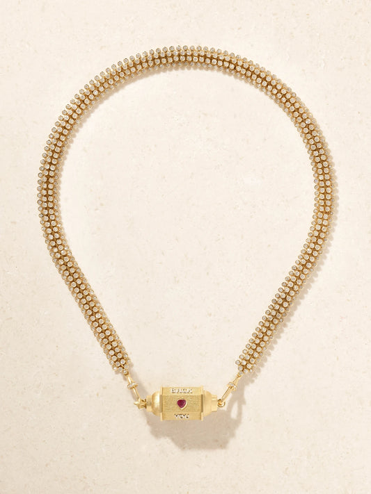 Marie Lichtenberg Love You Locket 18-karat Yellow And White Gold, Diamond And Ruby Necklace