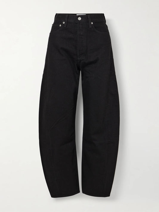 Image of Jeans. Product name - Luna High-rise Barrel-leg Organic Jeans in Black colour by brand - AGOLDE