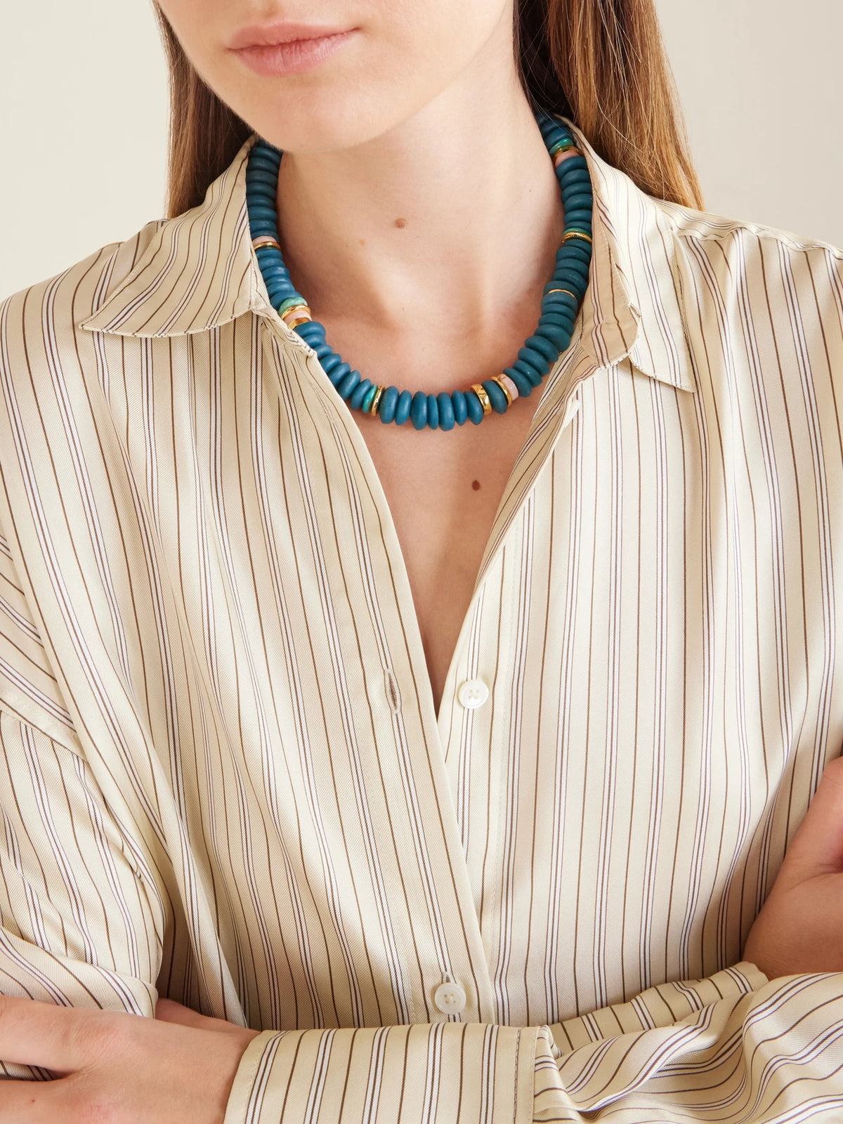 Image of Necklaces. Product name - Gold-tone Glass Beaded Necklace in Blue colour by brand - Lizzie Fortunato