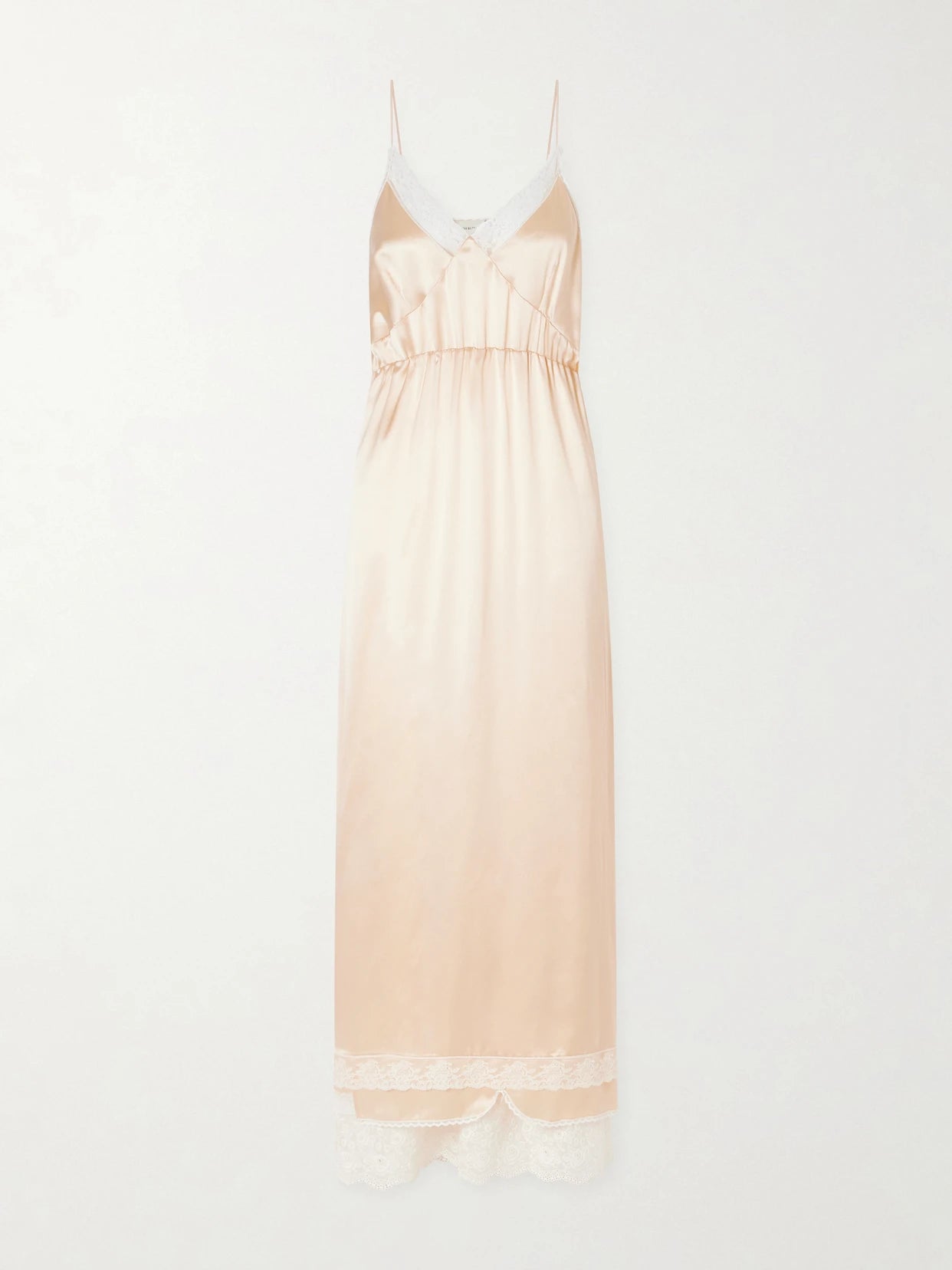 Lace-trimmed Silk Satin Maxi Dress