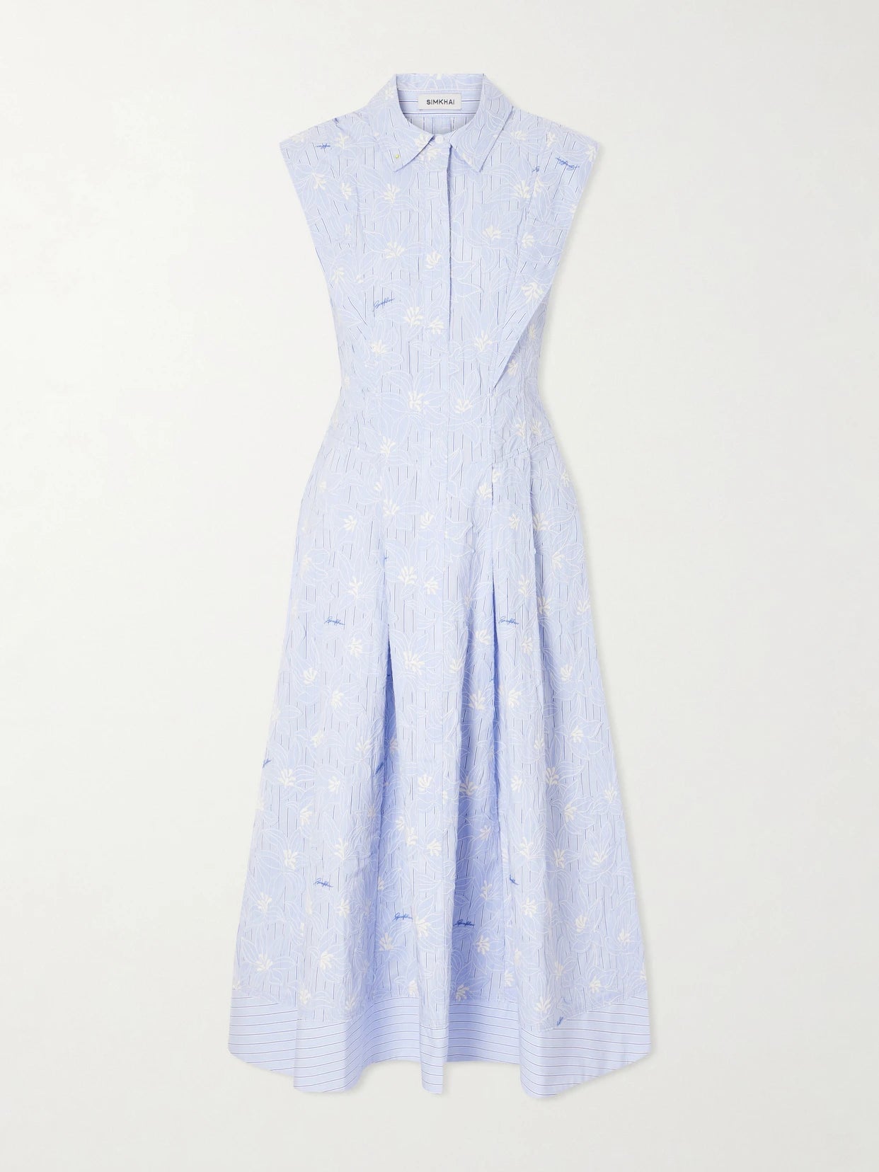 Neri Embroidered Striped Cotton-poplin Midi Dress