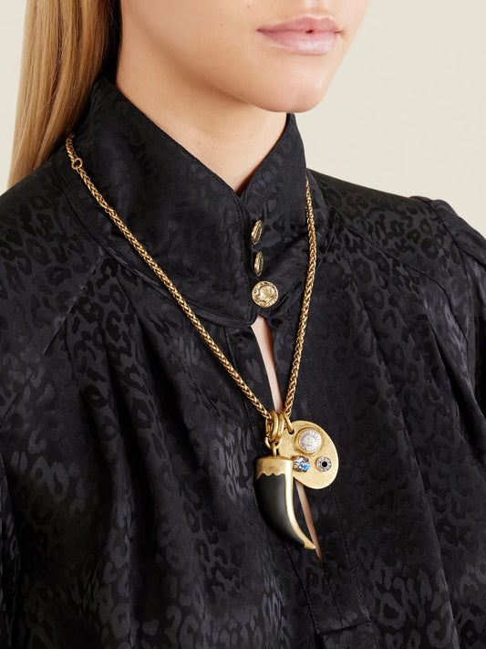 Image of Necklaces. Product name - Arpelle Horn Of Plenty Gold-plated, Crystal And Enamel Necklace in Multi colour by brand - MAISON MAYLE