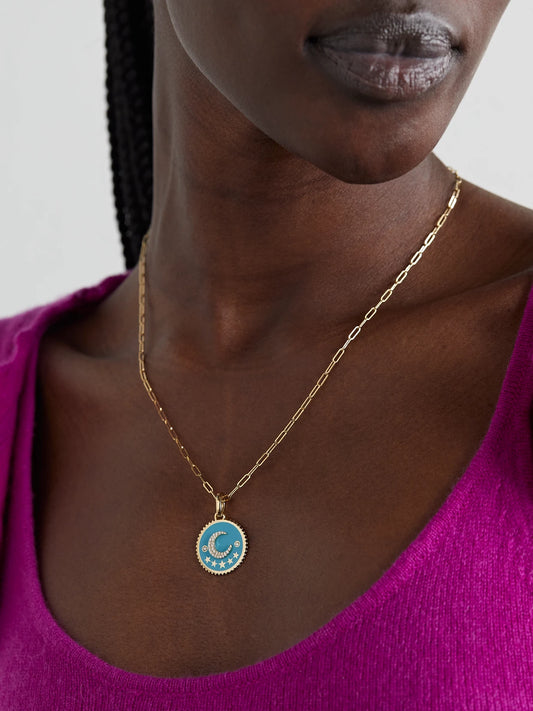 Image of Charms. Product name - Crescent Medium 18-karat Gold, Enamel And Diamond Pendant in Multi colour by brand - FoundRae