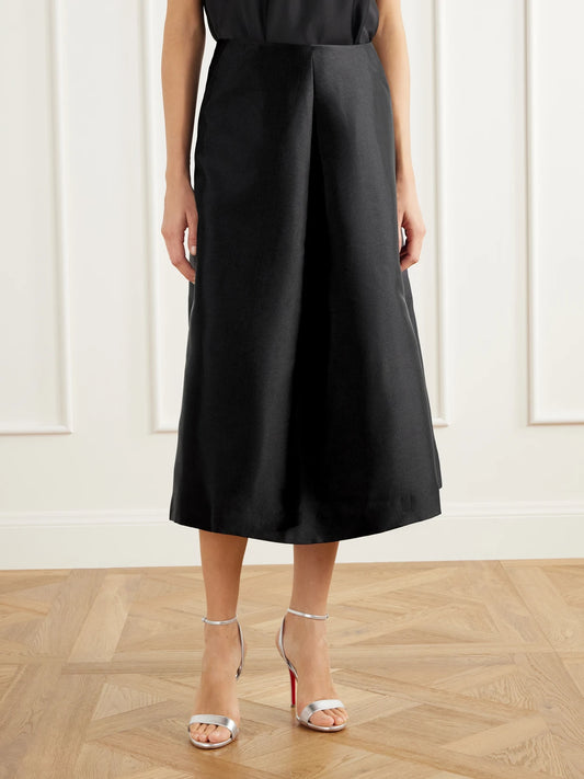 SIMKHAI Vexa Pleated Duchess-satin Midi Skirt