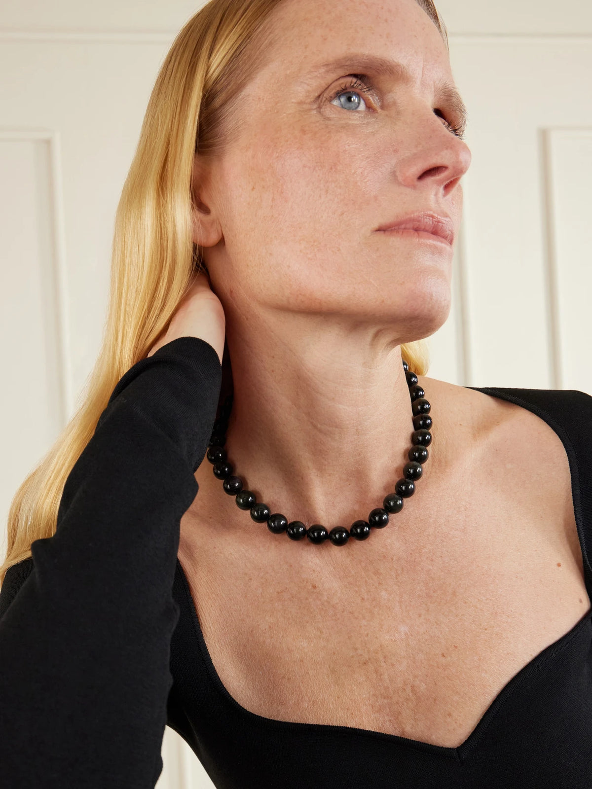 Image of Necklaces. Product name - Oracle 14-karat Gold, Onyx And Crystal Necklace in Black colour by brand - JIA JIA