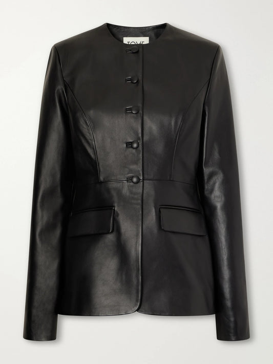 TOVE Jed Darted Paneled Leather Jacket