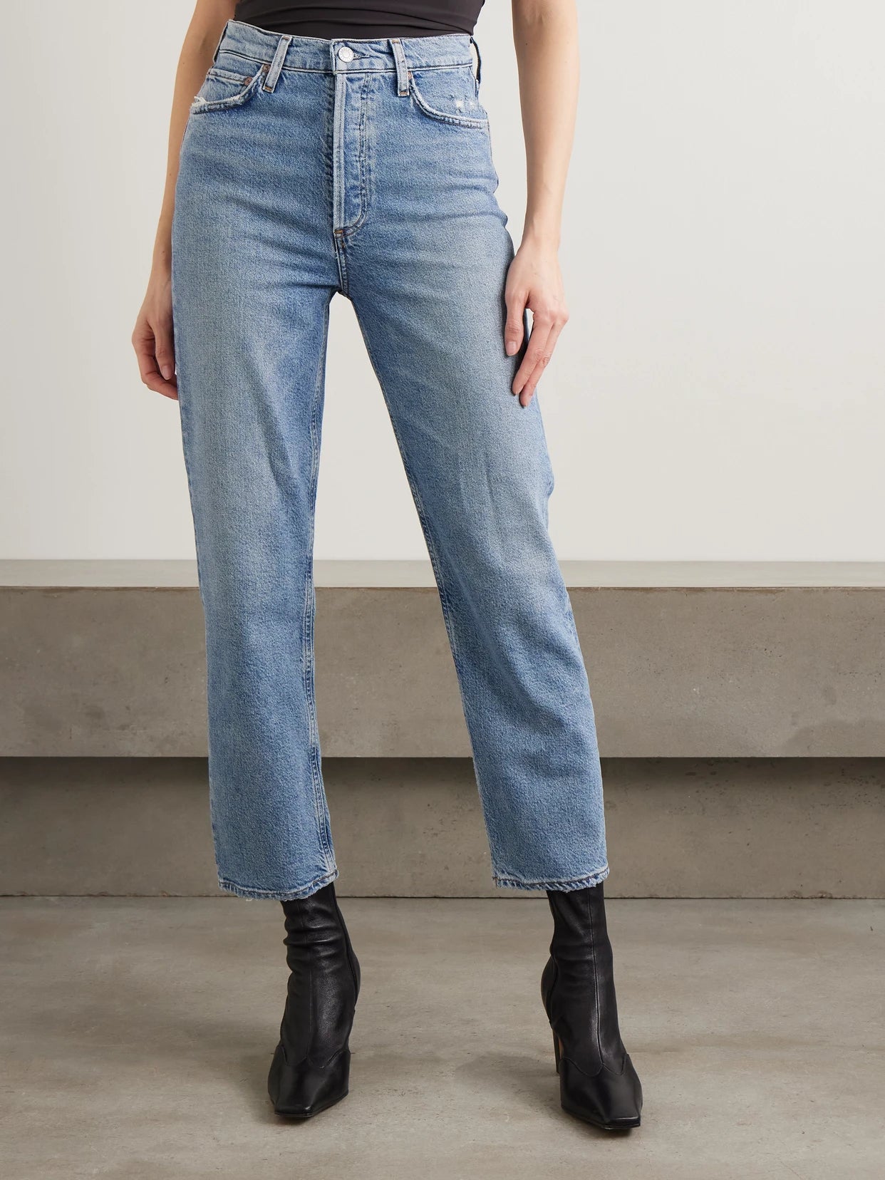 '90s Pinch Waist Cropped Distressed Mid-rise Straight-leg Jeans