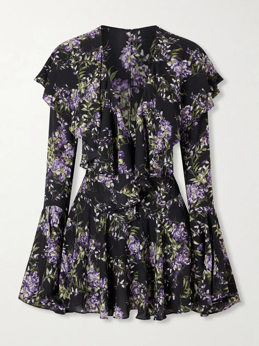 Norma Kamali Floral-print Ruffled Crepe Mini Dress