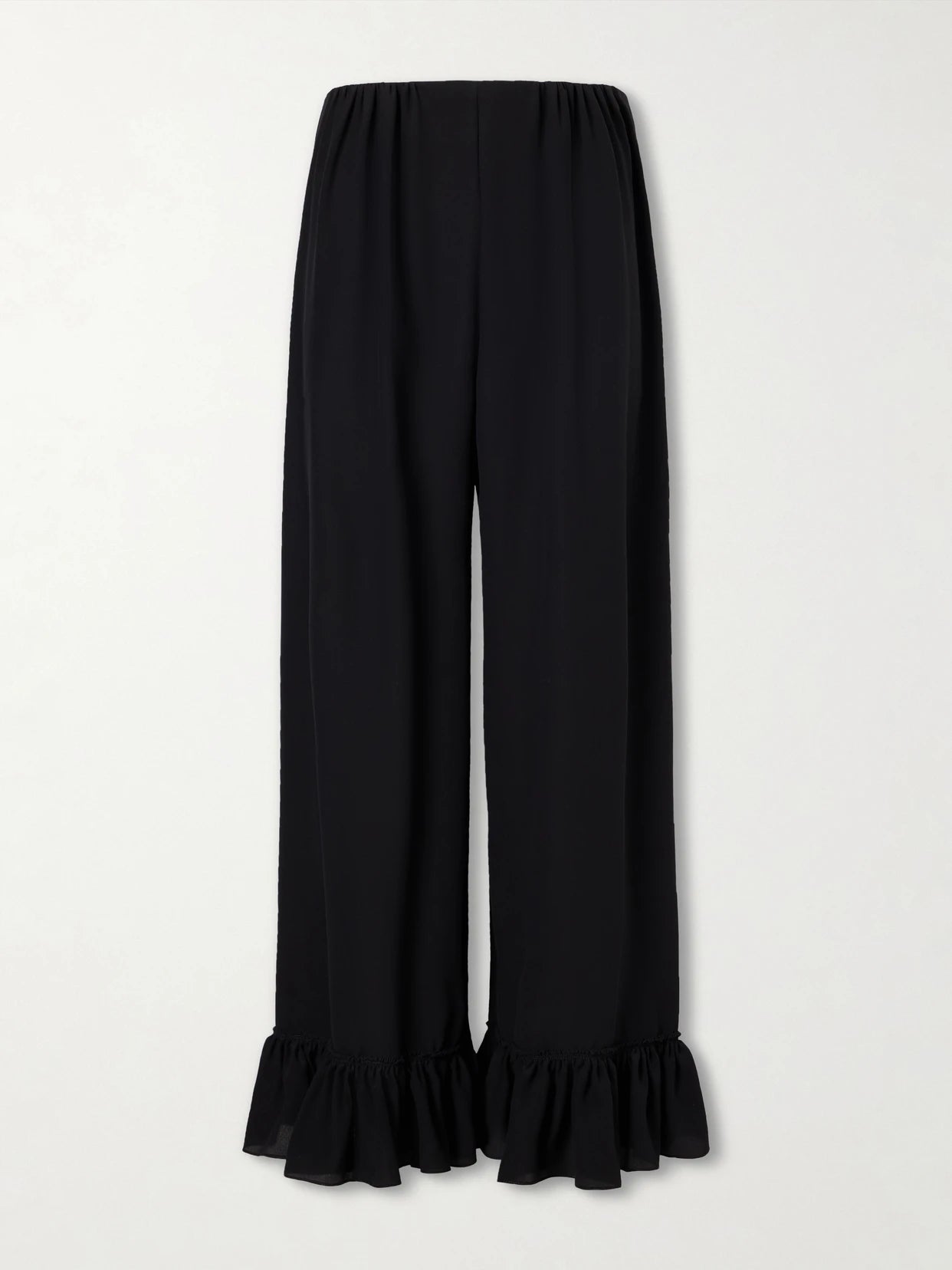 Ruffled Silk Crepe De Chine Wide-leg Pants