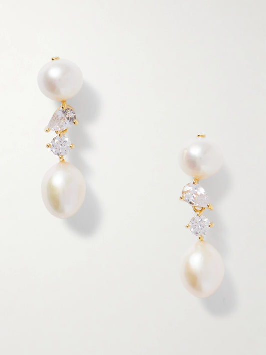 Gold-plated, Pearl And Cubic Zirconia Earrings