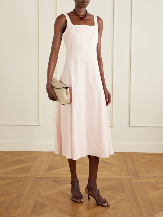 Image of Dresses. Product name - Linen-blend Midi Dress in Baby pink colour by brand - Theory