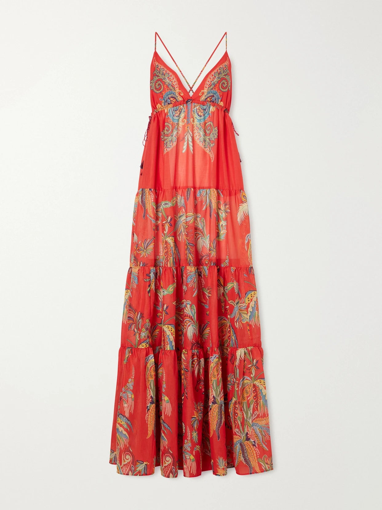 Image of Dresses. Product name - Ruffled Printed Cotton Maxi Dress in Red colour by brand - Etro