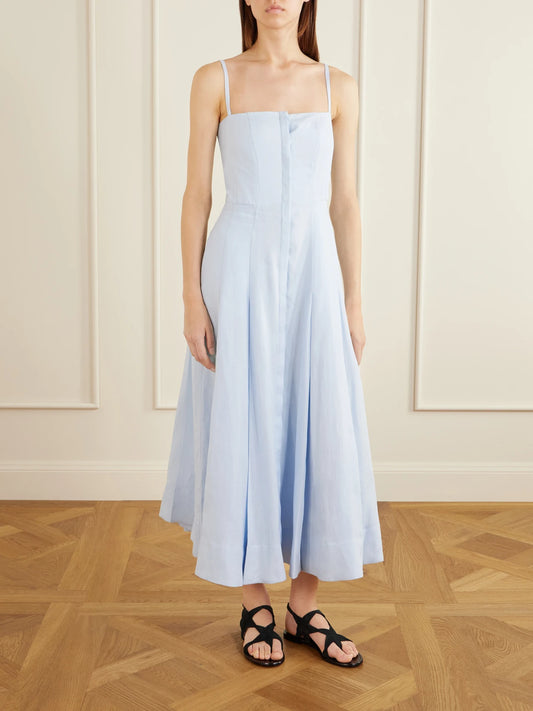 Image of Dresses. Product name - Magritte Linen Midi Dress in Sky blue colour by brand - Gabriela Hearst