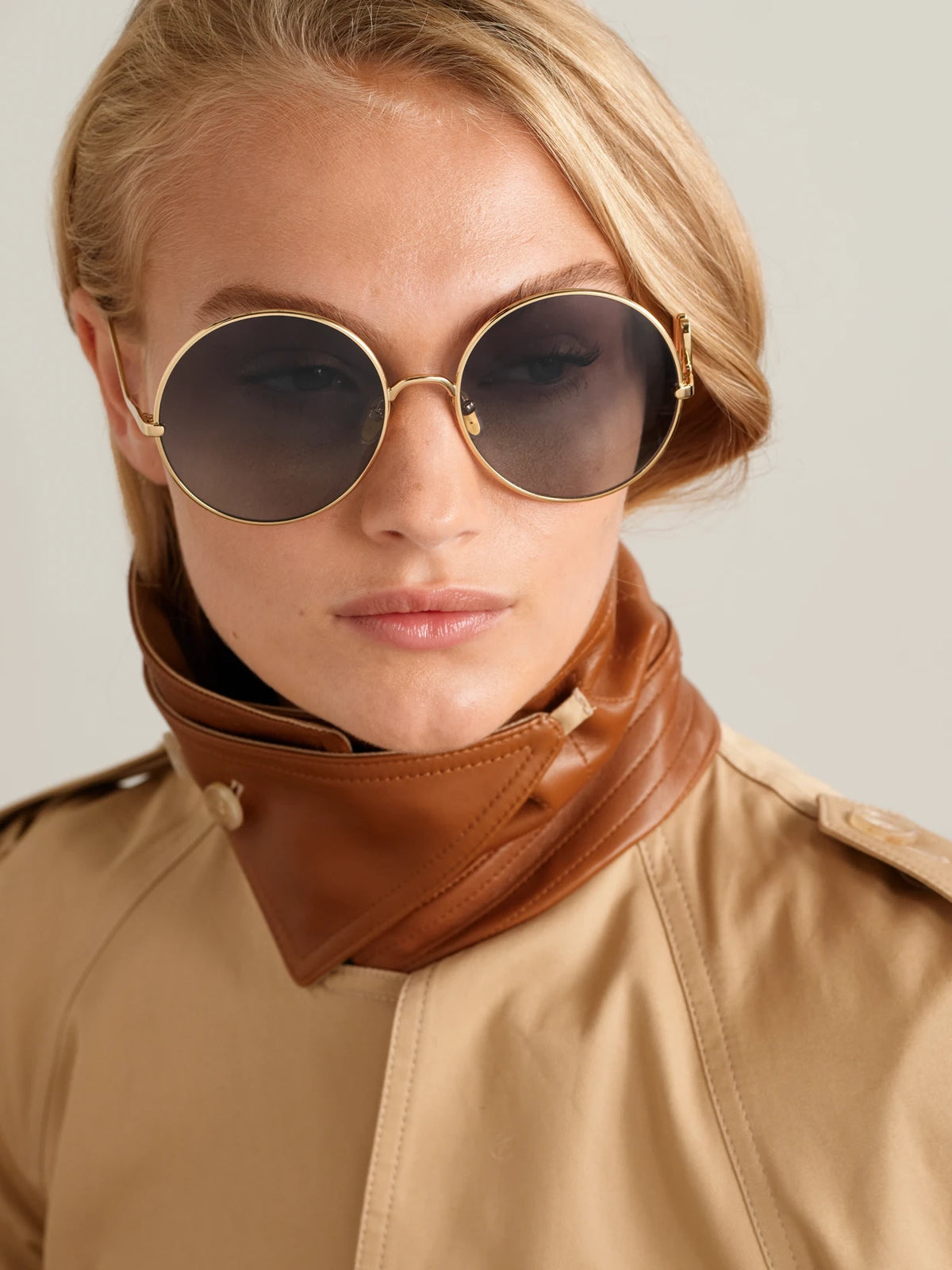 Image of Sunglasses. Product name - Iconic Round-frame Gold-tone Sunglasses in Multi colour by brand - Chloé