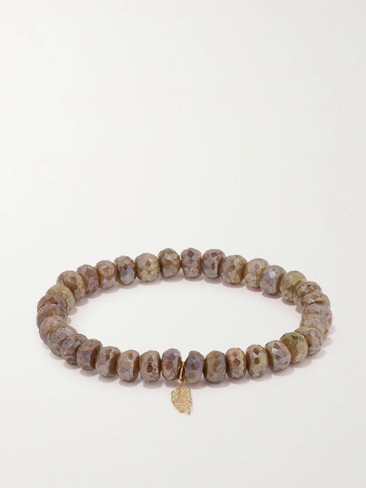 Tiny Feather 14-karat Gold, Labradorite And Diamond Bracelet