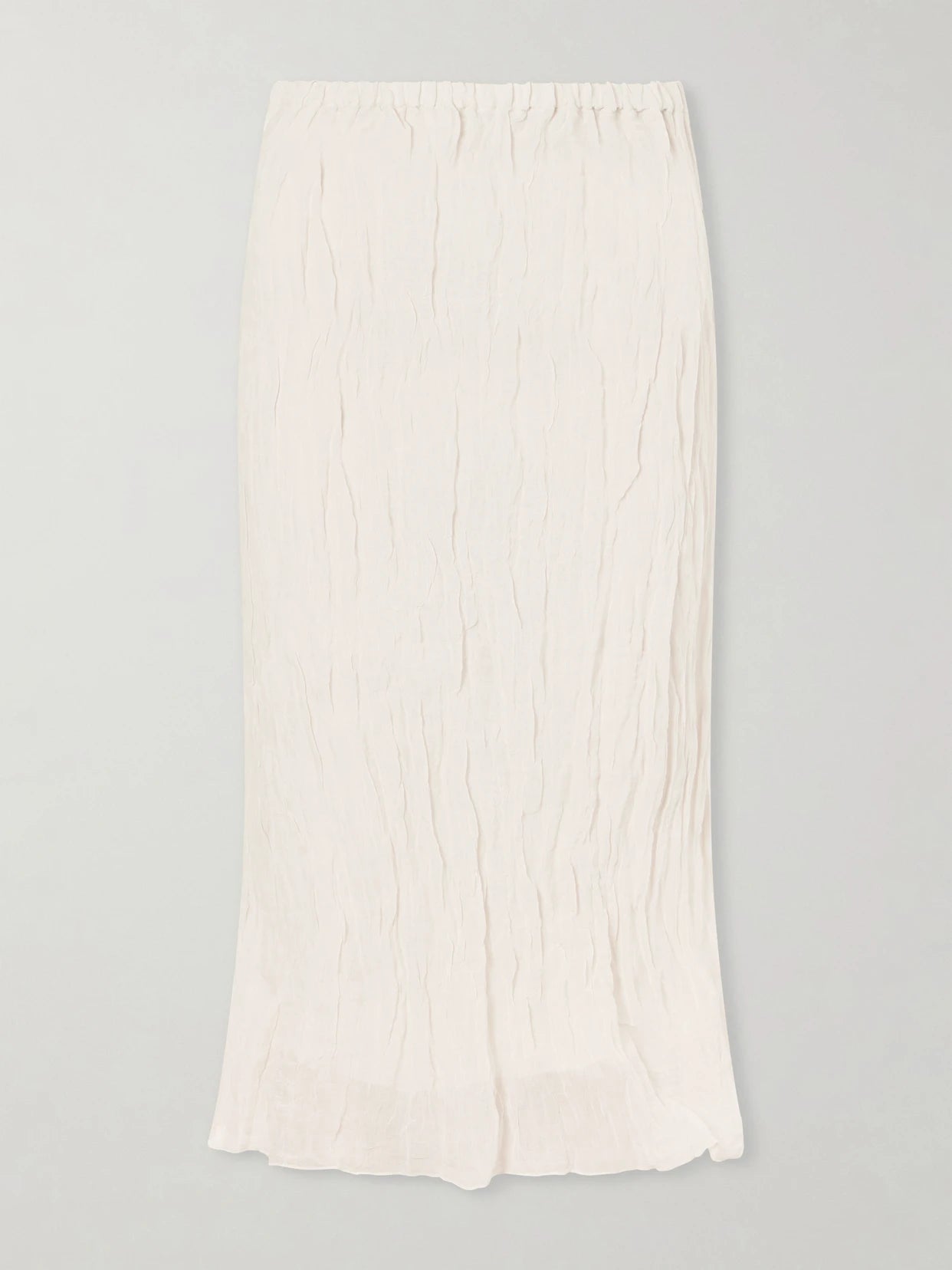 Image of a model wearing Skirts. Product name - Crinkled Metallic Cotton-blend Midi Skirt in Ecru colour by brand - RÓHE