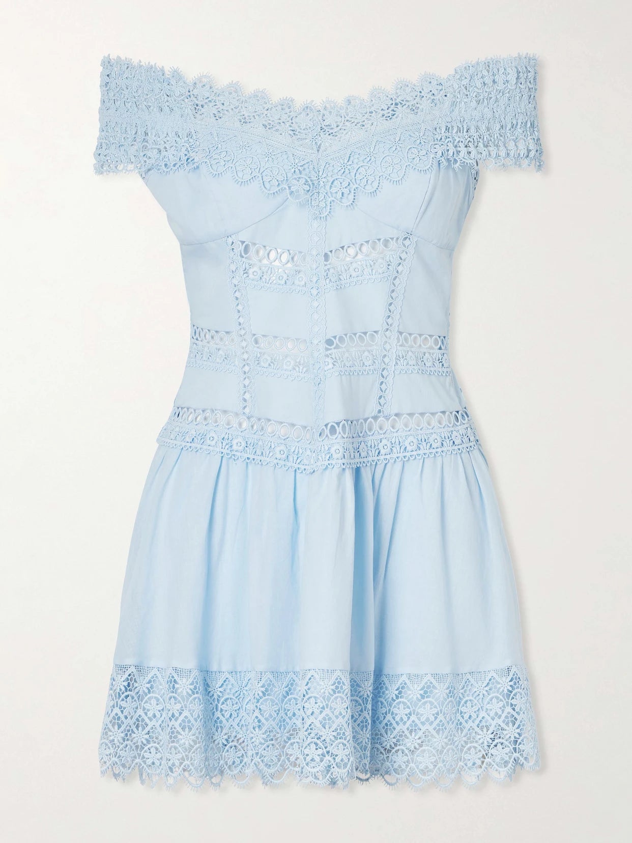 Image of Dresses. Product name - Eliane Cotton-blend Mini Dress in Blue colour by brand - Charo Ruiz
