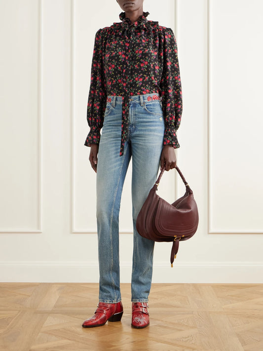 Image of Boots. Product name - Susanna Embellished Snake-effect Leather Ankle Boots in Red colour by brand - Chloé