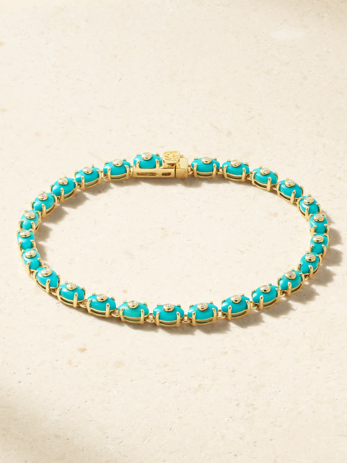 Sydney Evan Eternity 14-karat Gold, Diamond And Turquoise Bracelet