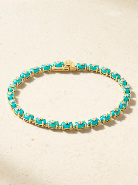 Sydney Evan Eternity 14-karat Gold, Diamond And Turquoise Bracelet