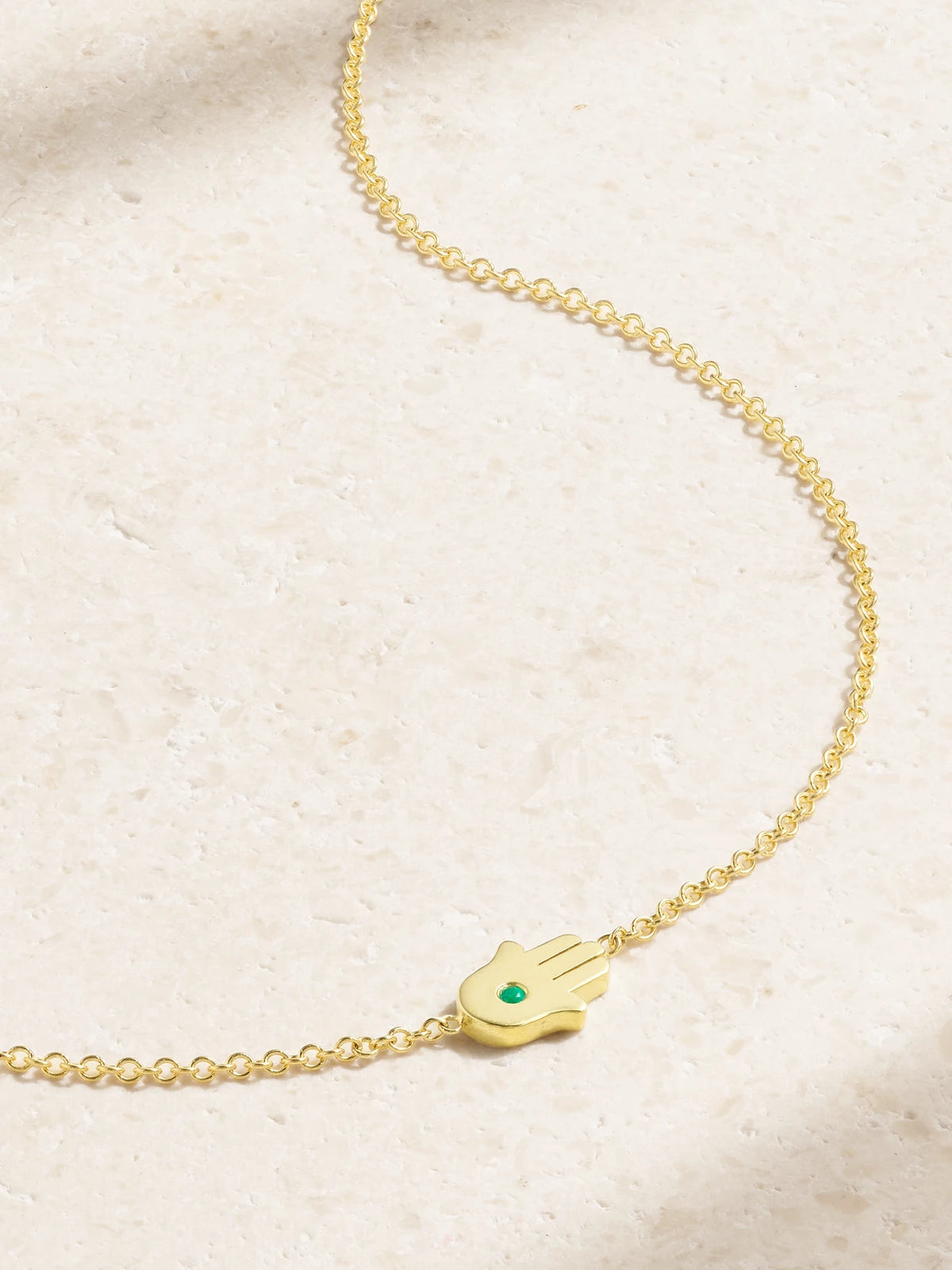 Mini Hamsa 18-karat Gold Emerald Necklace
