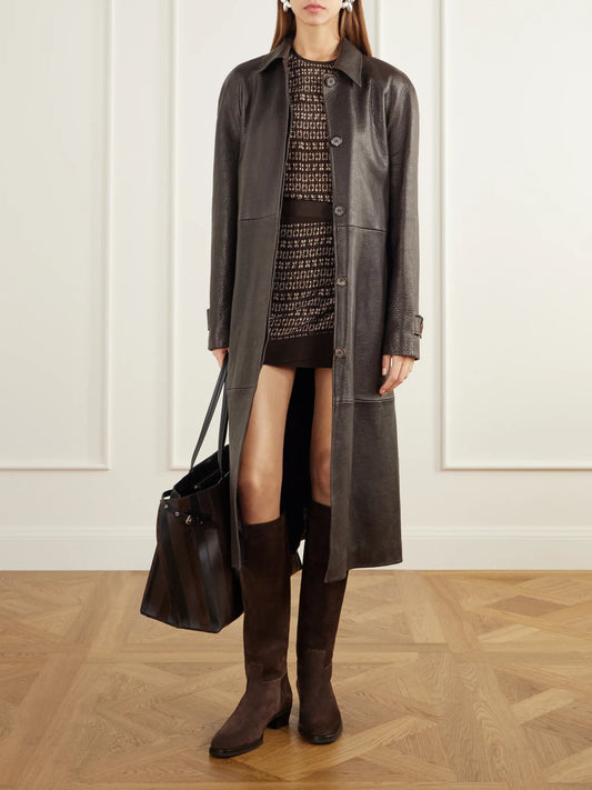 Image of Dresses. Product name - Astrid Wrap-effect Printed Crepe Mini Dress in Brown colour by brand - SIR.