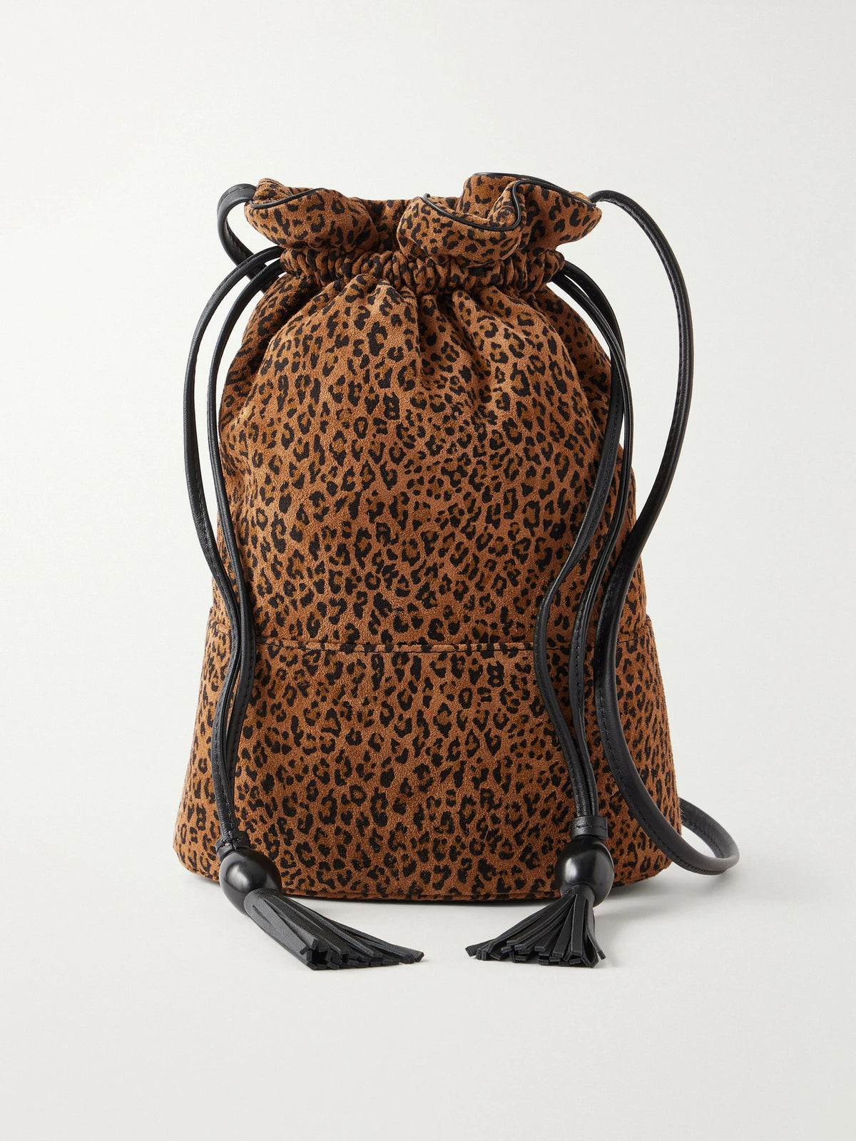 Hunting Season The Sac Tasseled Leopard-print Leather-trimmed Suede Bucket Bag