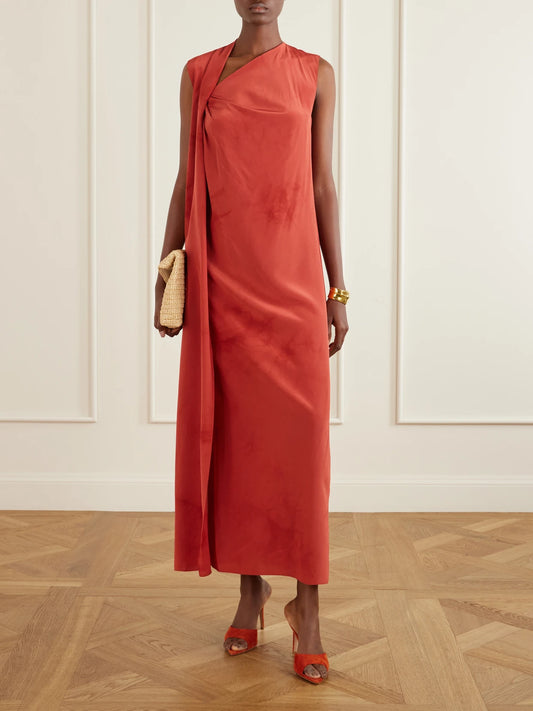 Image of Dresses. Product name - Estela One-shoulder Silk-chiffon Maxi Dress in Red colour by brand - Cortana