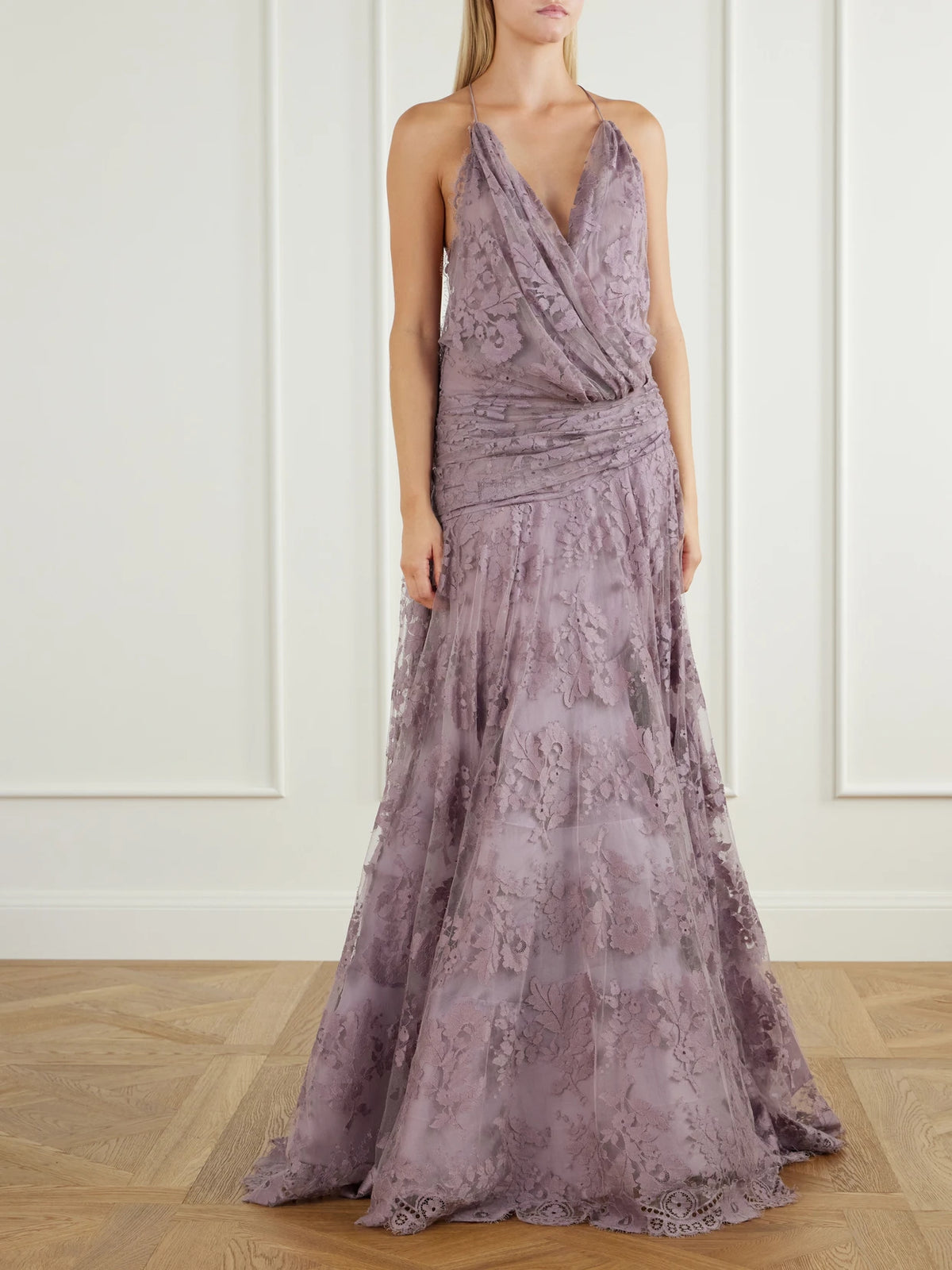 Image of Dresses. Product name - Clash Draped Lace Gown in Lilac colour by brand - Zimmermann