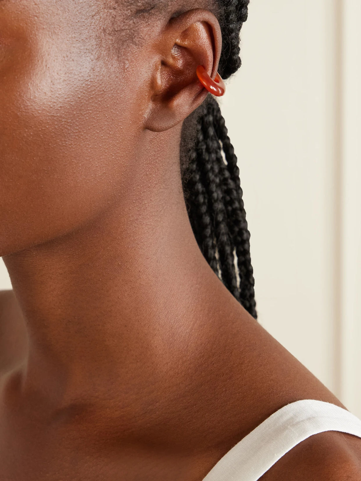 Image of Earrings. Product name - Carnelian Discus Ear Cuff in Red colour by brand - Sophie Buhai