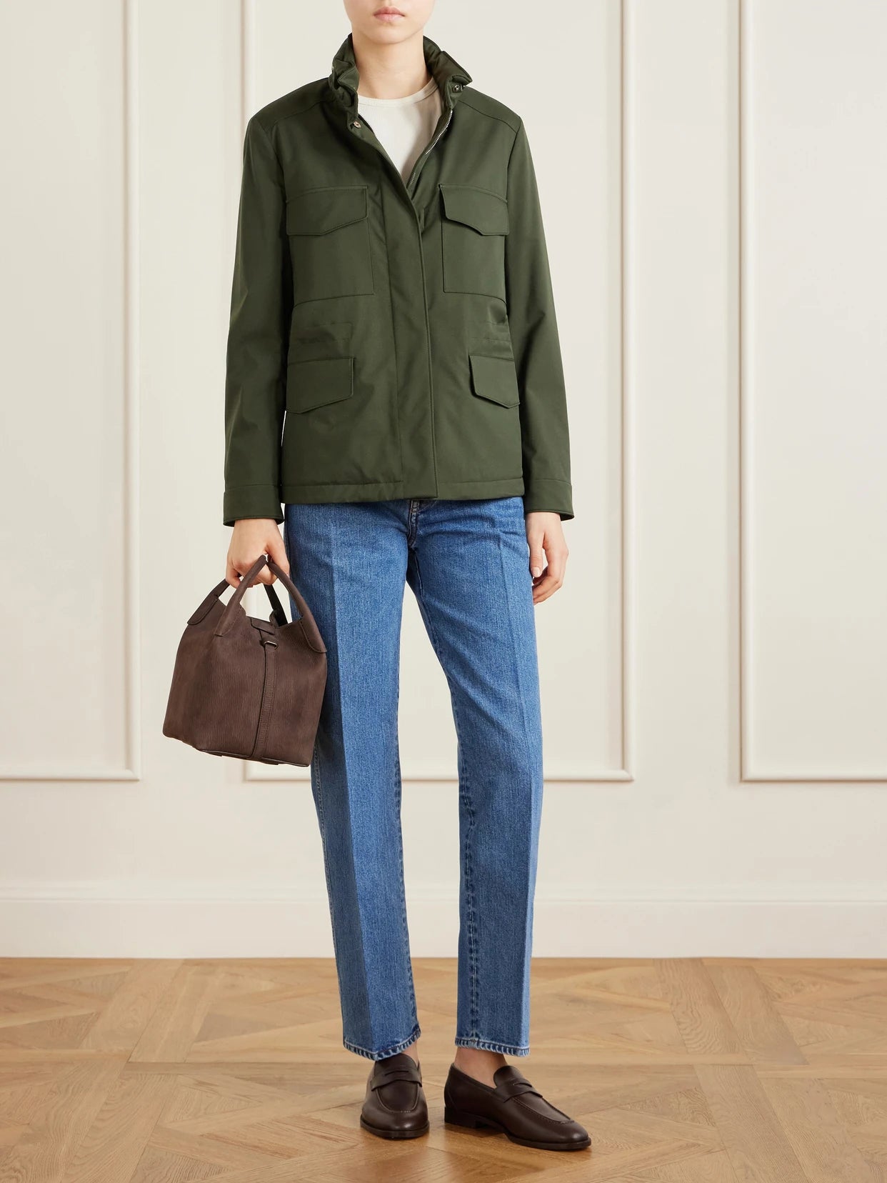 Image of Jeans. Product name - Brooke Cropped Mid-rise Slim-leg Jeans in Mid denim colour by brand - Loro Piana