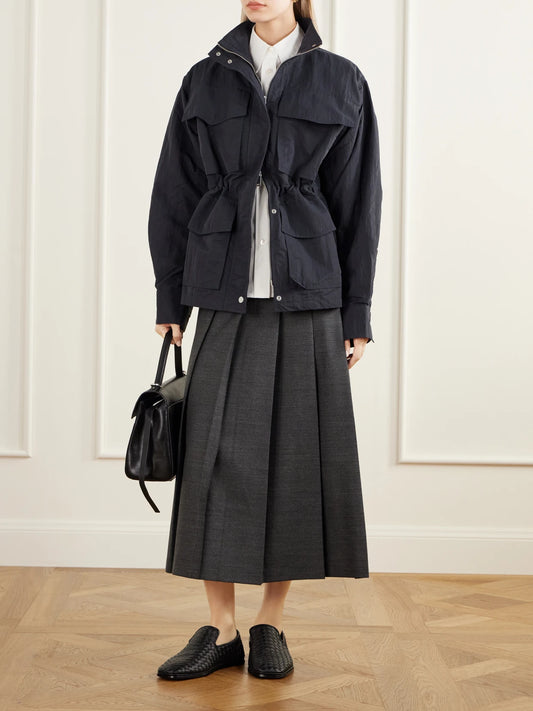 Image of Coats & Jackets. Product name - Vista Drawstring Shell Jacket in Black colour by brand - Studio Nicholson