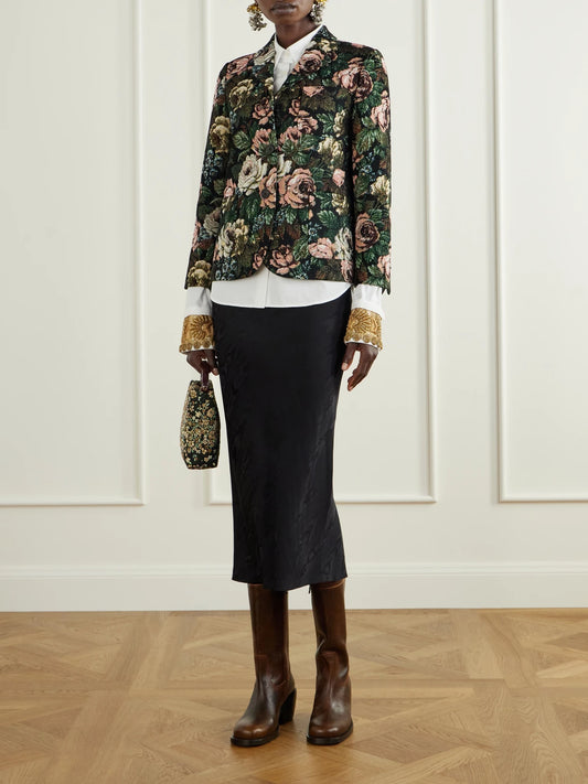 Image of Coats & Jackets. Product name - Floral-jacquard Chenille Jacket in Multi colour by brand - Dries Van Noten