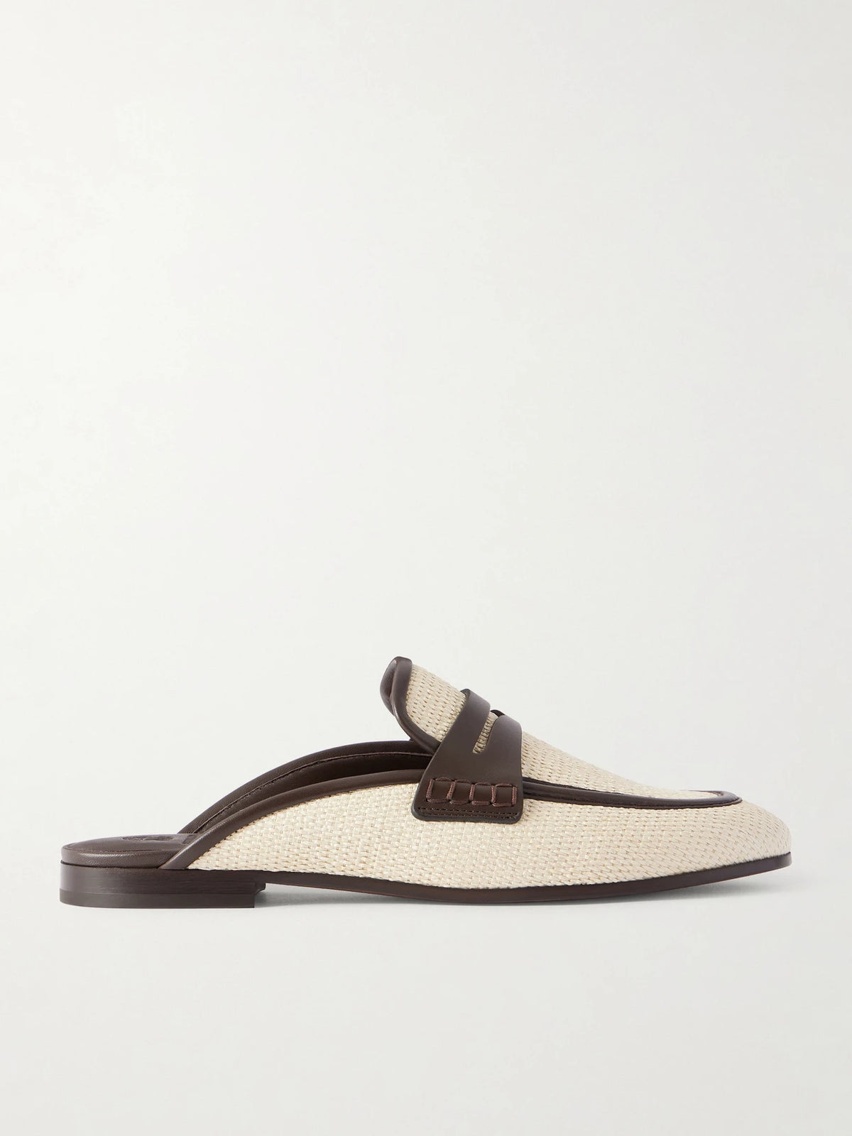 Leather-trimmed Raffia Slip-ons