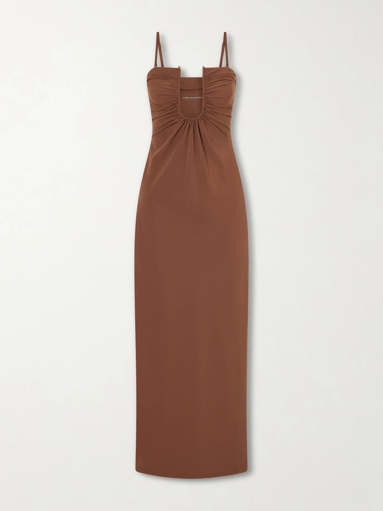 Arced Ruched Satin Maxi Dress