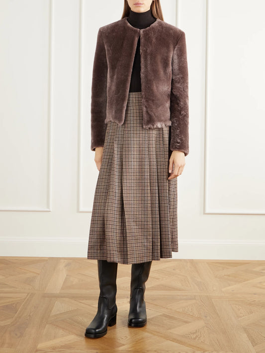 Image of Coats & Jackets. Product name - Hemera Cropped Raw-edge Shearling Jacket in Light brown colour by brand - Gabriela Hearst
