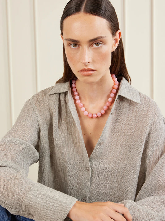Image of Necklaces. Product name - Oracle 14-karat Gold Opal Beaded Necklace in Pink colour by brand - JIA JIA
