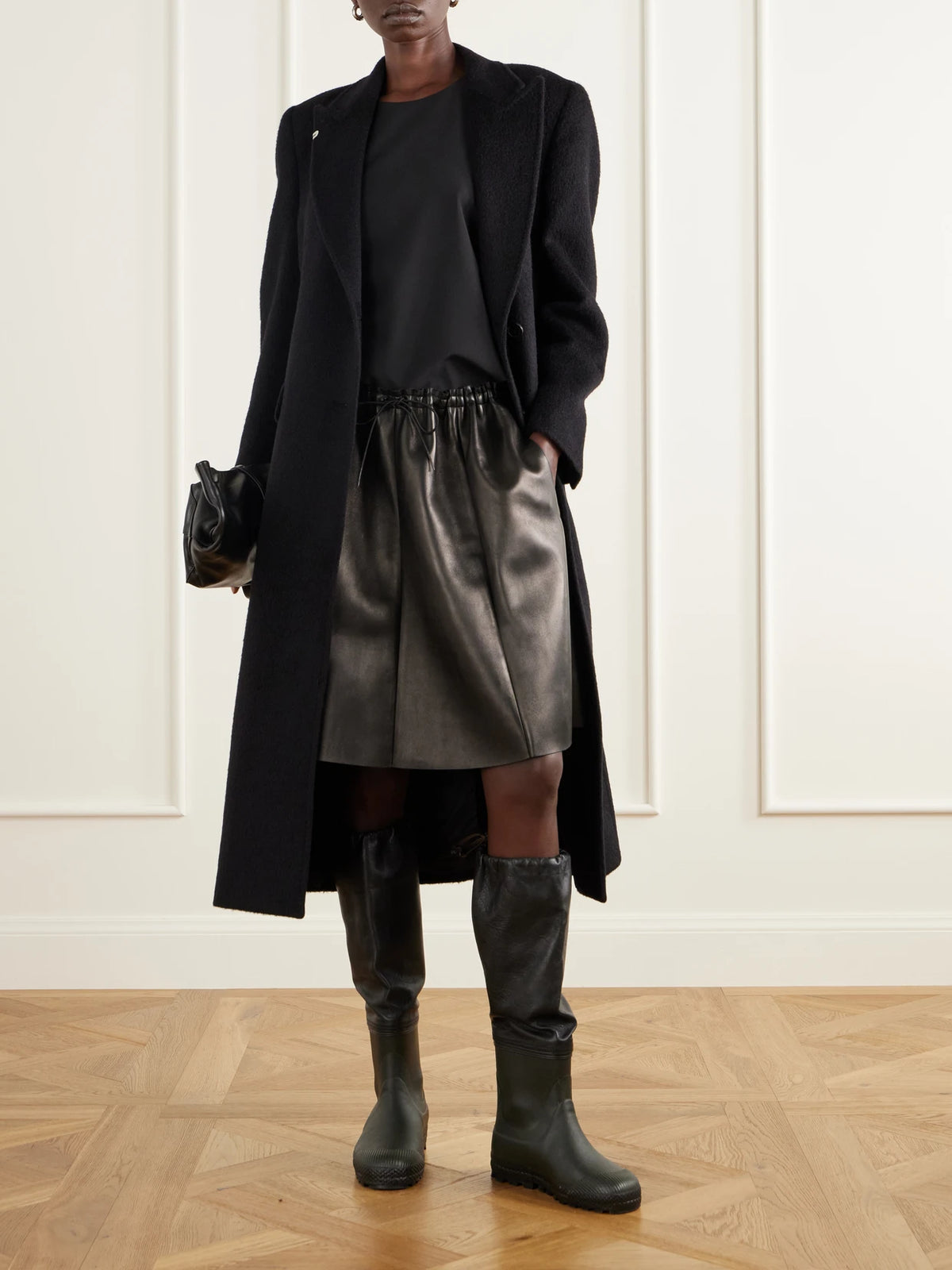 Image of Boots. Product name - Farmer Leather-trimmed Rubber Rain Boots in Black colour by brand - RIER